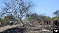 Desa Ngouboua, salah satu desa yang diserang militan Boko Haram, hangus terbakar setelah diserang kelompok militan itu (13/2/2015).