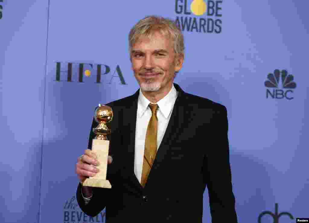 Billy Bob Thornton holds the award for Best Performance by an Actor In a Television Series - Drama for "Goliath" during the 74th Annual Golden Globe Awards in Beverly Hills, CA, Jan. 8, 2017.