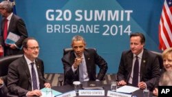 Presiden Perancis Francois Hollande, Presiden AS Barack Obama, Perdana Menteri Inggris David Cameron dan Kanselir Jerman Angela Merkel menghadiri pertemuan Transatlantic Trade and Investment Partnership (TTIP) di KTT G20.