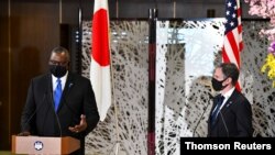 El secretario de Estado Antony Blinken y el secretario de Defensa, Lloyd Austin, realizan una visita a Asia, en Japón, el 16 de marzo de 2021.