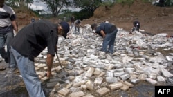Autoridades de Estados Unidos estiman que hasta un 80% de la droga que llega procedente de los países andinos atraviesa Centroamérica. En la imagen policías y fiscales destruyen cargamento de droga decomisado en Panamá. [Foto archivo]