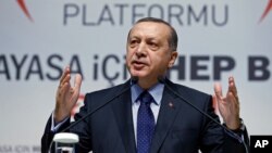 Recep Tayyip Erdogan s'adresse à ses partisans à Ankara, le 28 janvier 2016. (Yasin Bulbul, Presidential Press Service, Pool via AP)