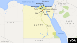 Les villes principales du nord de l'Egypte