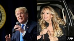 Le président Donald Trump et l'actrice pornographique Stephanie Clifford, connue sous le nom de Stormy Daniels.