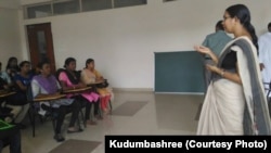 The group of transgender people selected for jobs at Kochi Metro undergo a training session organized by Kudumbashree, an organization focused on poverty eradication and women’s empowerment in Kerala.