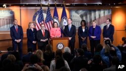 House Speaker Nancy Pelosi of Calif., speaks during a news conference to announce impeachment managers on Capitol Hill in Washington, Wednesday, Jan. 15, 2020. 