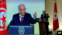 Le président tunisien Beji Caid Essebsi prononce un discours à Tunis, le 10 mai 2017. 