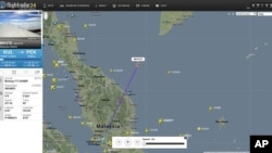 Gambar dari flightradar24.com menunjukkan posisi terakhir pesawat naas Malaysian Airlines dengan nomor penerbangan MH370 (7/3).