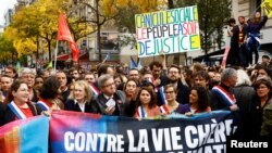 Jean-Luc Melenchon, leader of French far-left opposition party La France Insoumise (France Unbowed), and leader of the New Ecologic and Social People's Union, takes part in a protest in Paris, Oct. 16, 2022.