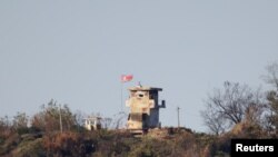 从韩国一侧拍摄到的朝韩非军事区的朝鲜方向