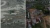 Kombinasi foto udara masjid Al Maghfirah Habib Chiek Kajhu di daerah yang terkena tsunami di pinggiran Banda Aceh, Indonesia, 31 Desember 2004 (kiri), dan masjid yang sama sedang dibangun kembali pada 22 Desember 2024 (kanan).