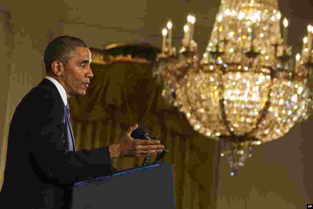 President Barack Obama speaks during a news conference, telling Americans who voted for change: "I hear you," in the East Room of the White House, Nov. 5, 2014, in Washington.