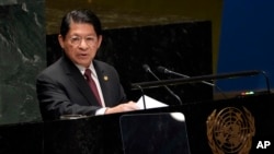 El Ministro de Relaciones Exteriores de Nicaragua, Denis Moncada, se dirige al 78° período de sesiones de la Asamblea General de las Naciones Unidas, el 26 de septiembre de 2023. 