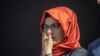 Hatice Cengiz, the fiancee of Jamal Khashoggi, attends an event marking the one-year anniversary of his killing, in Istanbul, Turkey, Oct. 2, 2019.