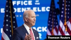 El presidente de Estados Unidos, Joe Biden, da una conferencia de prensa en Wilmington, Delaware, el lunes 16 de noviembre de 2020.