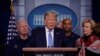 Le président Donald Trump, lors d'un briefing sur le coronavirus dans la salle de presse de la Maison Blanche, dimanche 15 mars 2020, à Washington. (Photo AP / Alex Brandon)