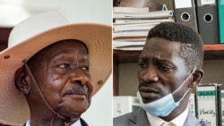 This combination of pictures shows Uganda's President Yoweri Museveni and Ugandan musician-turned-politician Robert Kyagulanyi, also known as Bobi Wine, the main contenders is the country's presidential elections scheduled for January 14, 2021. (AFP/Sumy Sadurni)