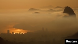 Sugarloaf Mountain is seen from the Vista Chinesa (Chinese View) during sunrise in Rio de Janeiro, Brazil, May 4, 2016. 
