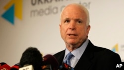 U.S. Senator John McCain speaks during a press conference in Kyiv, Ukraine, Sept. 4, 2014.