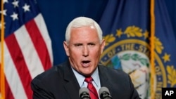 Former Vice President Mike Pence speaks at the annual Hillsborough County NH GOP Lincoln-Reagan Dinner, June 3, 2021, in Manchester, NH.