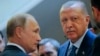 Russian President Vladimir Putin (L) and Turkish President Recep Tayyip Erdogan prepare to enter a hall for their talks at the Bocharov Ruchei residence, in Sochi, Russia, Sept. 17, 2018. 