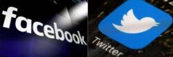 FILE - This combination of photos shows logos for social media platforms Facebook and Twitter.