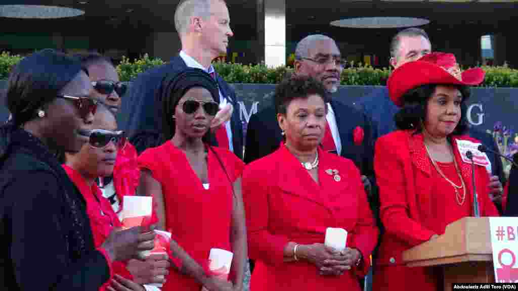 Yar Majalisar Wakilan Amurka Frederica Wilson a taron bikin tunawa da yan matan Chibok da aka sace shekaru biyu da suka gabata. 