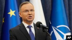 波蘭總統安傑伊·杜達（Andrzej Duda）2024年1月10日在華沙發表演說。 