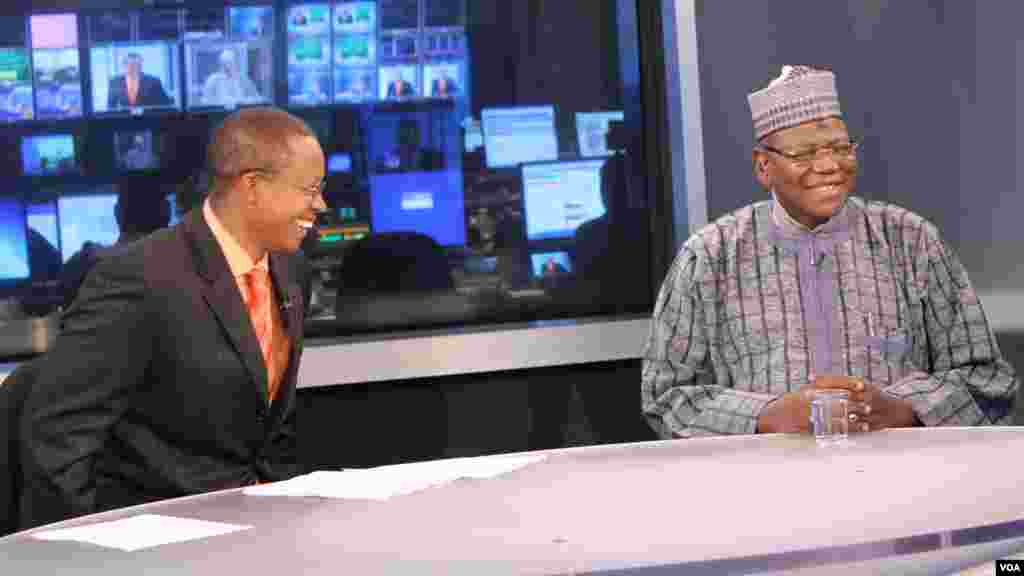 Jigawa State Governor Sule Lamido (R) is interviewed by Vincent Makori (L), host of 'Africa 54.'
