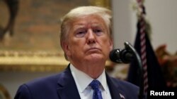 El presidente Donald Trump durante el anuncio en la Casa Blanca de un paquete de ayuda para agricultores y ganaderos el 19 de mayo de 2020.