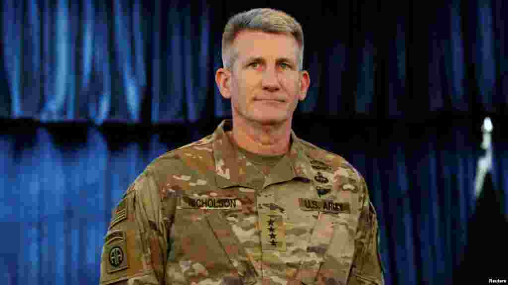 Babban hafsan sojin Amurka Janar John Nicholson, a lokacin wani taro a babban birnin Kabul dake Afghanistan, 13 ga watan Afrilu shekara 2017. 