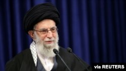 FILE - Iran's Supreme Leader Ayatollah Ali Khamenei delivers a televised speech, in Tehran, Iran, Jan. 8, 2021. (Official Khamenei Website/Handout via Reuters) 