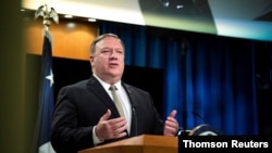 El secretario Mike Pompeo durante una rueda de prensa celebrada en la sede del Departamento de Estado, el pasado 1 de julio.