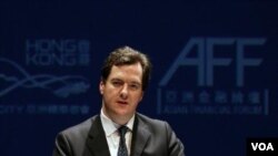 Menteri keuangan Inggris, George Osborne berpidato dalam pertemuan para pejabat dan eksekutif keuangan Asia (AFF) di Hong Kong (16/1).