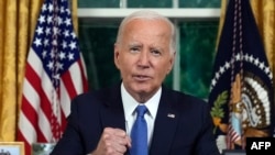 Le président Joe Biden s'adresse à la nation, dans le bureau ovale de la Maison Blanche, Washington, DC, le 24 juillet 2024.