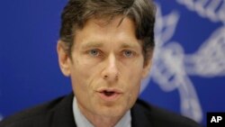 FILE - Assistant Secretary for Democracy, Human Rights, and Labor Tom Malinowski speaks at a press conference in Manama, Bahrain, Dec. 4, 2014.