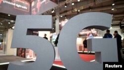 德國漢諾威，5G標識出現在漢諾威貿易博覽會上（2019年3月31日）。