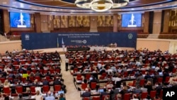 Participants of the 28th Meeting of the Parties to the Montreal Protocol on substances that deplete the ozone layer are seen in session in Kigali, Rwanda, Oct. 14, 2016.