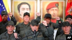Venezuela's Defense Minister Vladimir Padrino Lopez attends a news conference in Caracas, Venezuela, Feb. 19, 2019. 