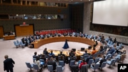 Miembros del Consejo de Seguridad de Naciones Unidas se reúnen el 9 de octubre de 2023 en la sede de Naciones Unidas. 