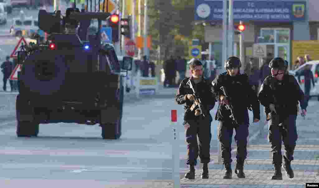 A general view of the entrance of the headquarters of Turkey's aviation company TUSAS, where four people were killed and 14 others wounded in an attack, near Kahramankazan, a town of Turkish capital Ankara.