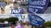 Tanto el partido demócrata como el republicano están tratando de cautivar el voto latino. Este domingo, voluntarios hispanos de la campaña de Kamala Harris (arriba) y Donald Trump (abajo) recorrieron las calles de Miami, Florida.