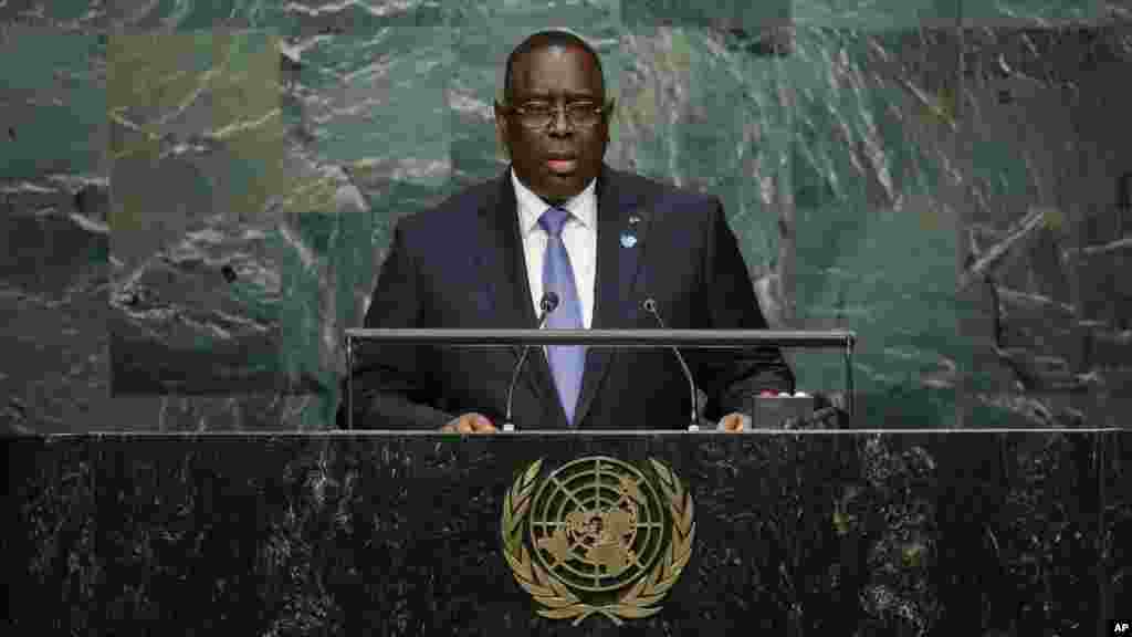 Macky Sall, le chef de l'Etat du Sénégal, prononce un discours lors de la 70e session de l'Assemblée générale de l'ONU, au siège des Nations unies, 28 septembre 2015.
