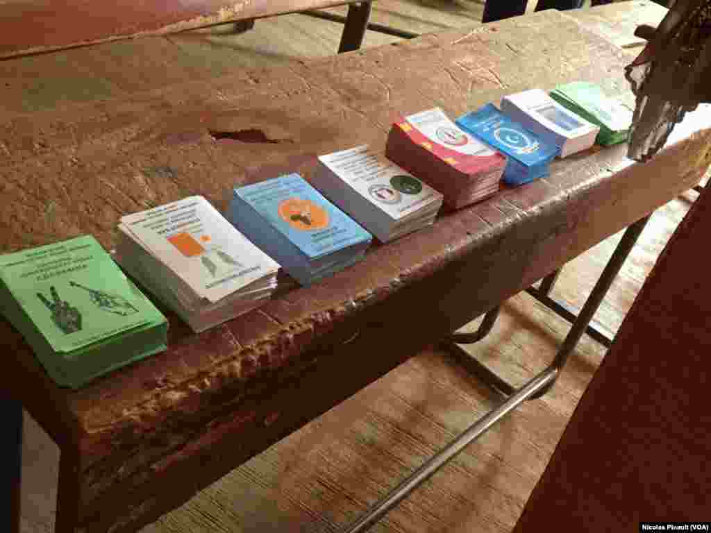Les électeurs ont le choix entre 15 candidats pour la présidentielle, dont les bulletins sont proposés dans chaque bureau de vote, comme ici à l'école Yantala Haut de Niamey, 21 février 2016 (VOA/Nicolas Pinault).