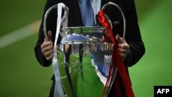 Le trophée de la l'UEFA, avant la finale de la Ligue des champions qui opposait le Real Madrid à Liverpool, le 26 mai 2018.