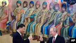 资料照： 俄罗斯总统普京2023年3月21日与到访的中国国家主席习近平会晤。（媒体联访照片）