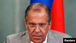 Russia's Foreign Minister Sergei Lavrov attends a news conference after a meeting with his Mauritanian counterpart Ahmed Teguedi in Moscow, June 2, 2014.