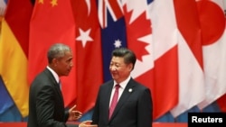 Presiden China Xi Jinping Presiden AS Barack Obama bertemu dalam KTT G20 di Hangzhou, provinsi Zhejiang, 4 September 2016.