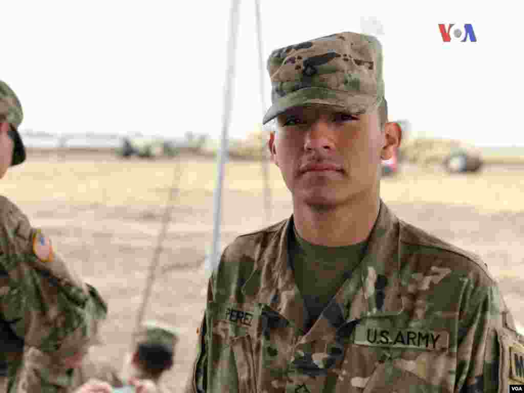 Soldier Daniel Pérez, 20, serves with the military police. The unit is part of the troops sent to South Texas to help the operation. "I wanted to be in the Army to start a new future and a new story, and to do something better with my life and my family too," he said.