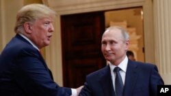 President Trump and Russian President Vladimir Putin at a joint news conference in Helsinki, Finland, July 16, 2018. 